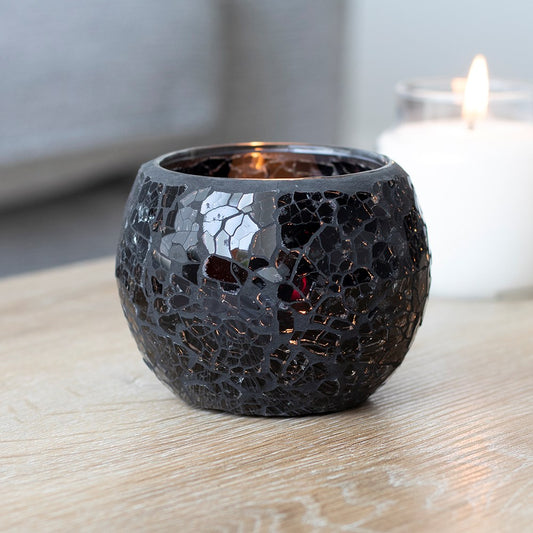 Small Black Crackle Glass Candle Holder