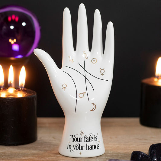 Palmistry Ceramic Hand Ornament / Ring Holder - White