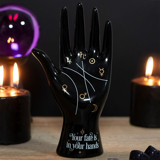Palmistry Ceramic Hand Ornament / Ring Holder - Black