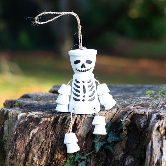 White Terracotta Flower Pot Man Skeleton