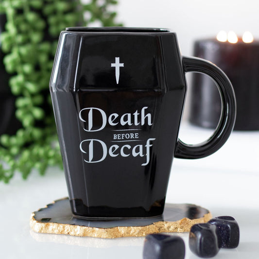 Death Before Decaf Coffin Coffee Mug